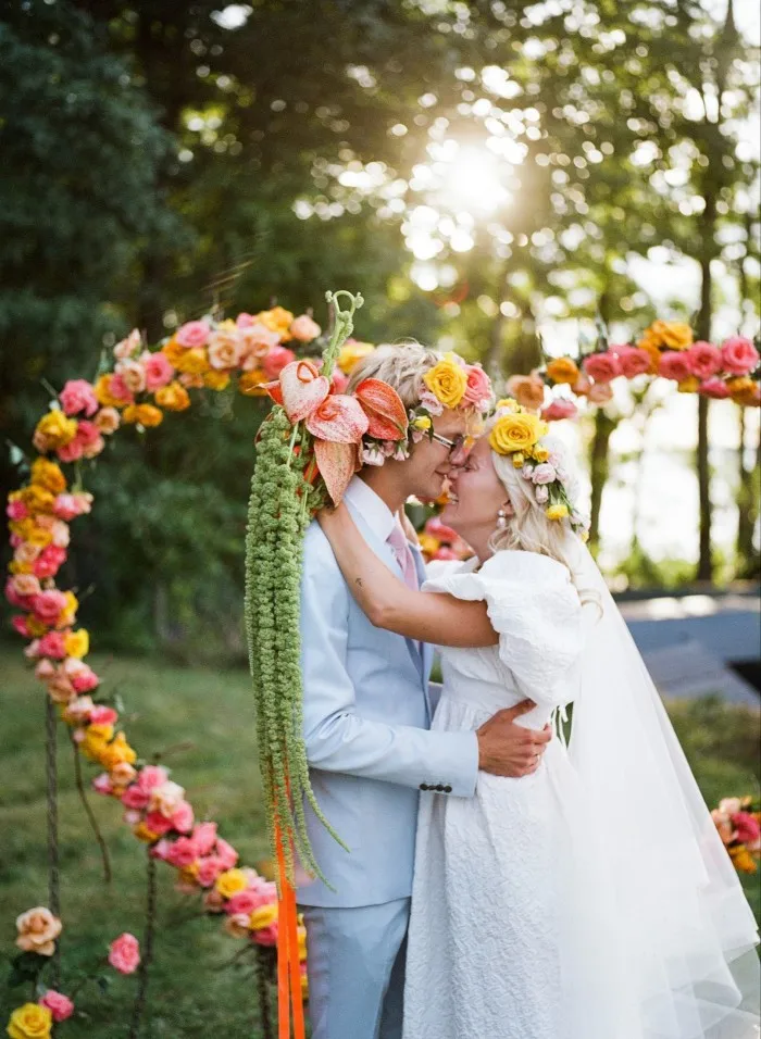 Redstone wanted her wedding dress to be “a little bit 1960s, a little bit Victorian”