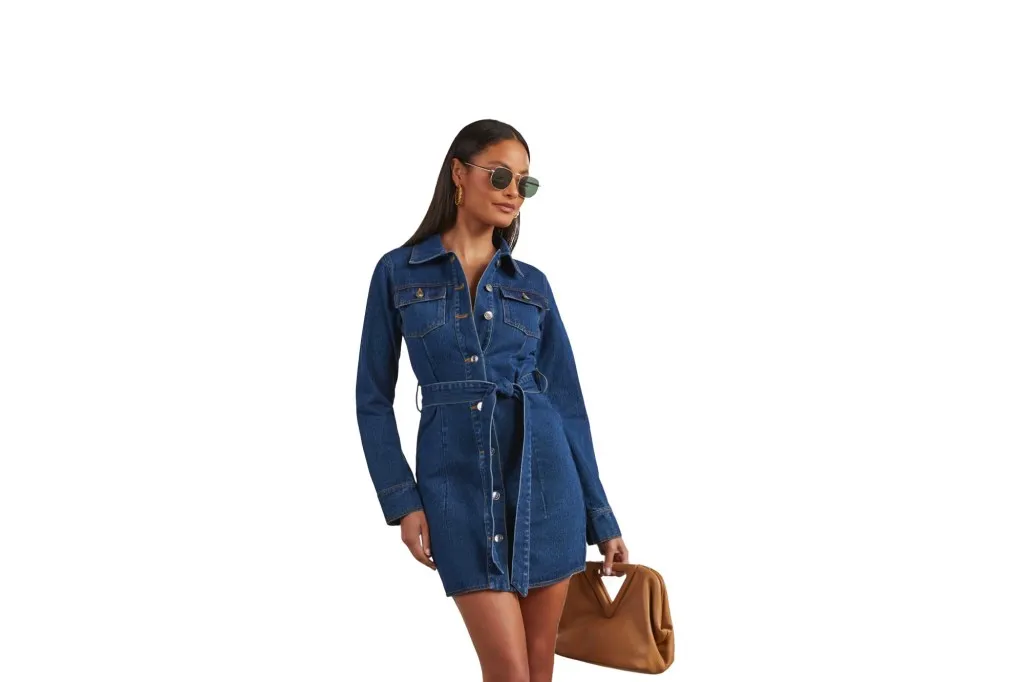 A woman in a denim dress