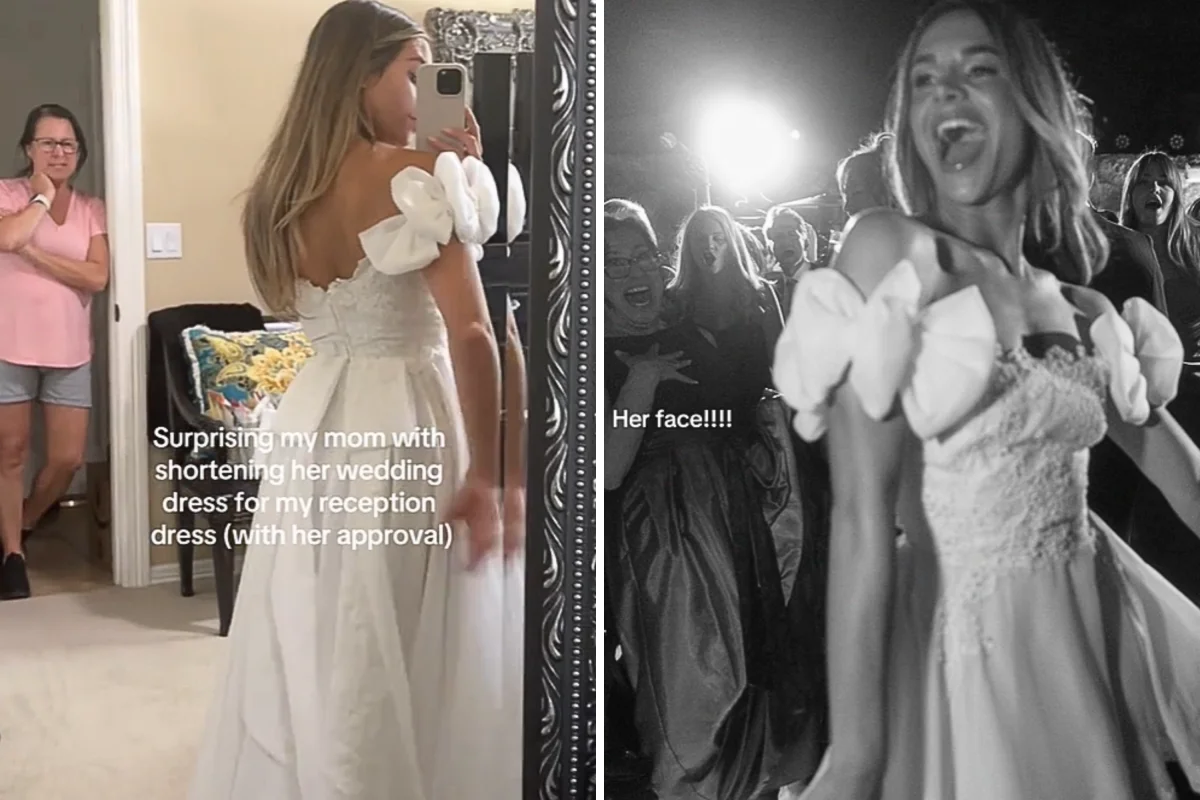 Kelsie Miller tries on her mom's dress