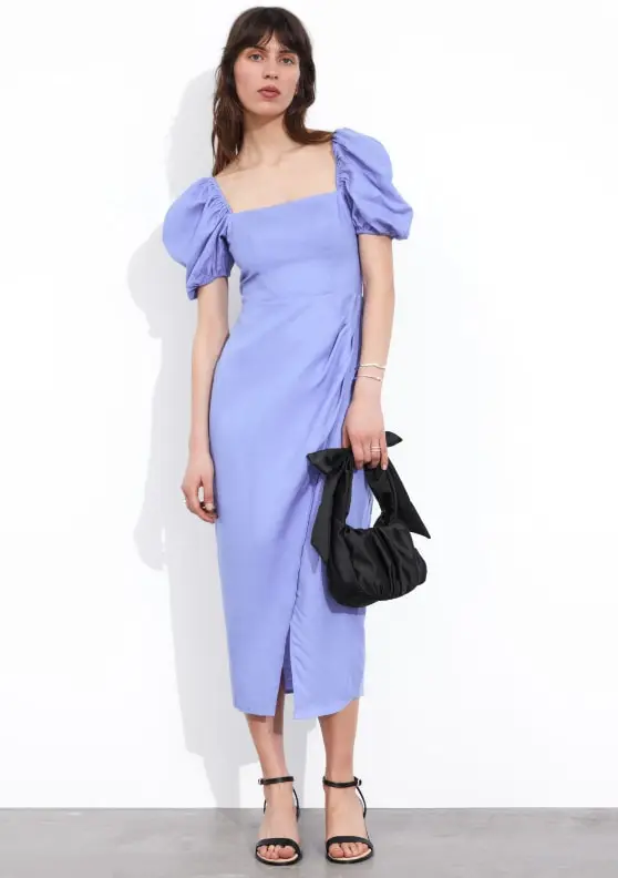 and other stories lilac puff sleeve midi dress