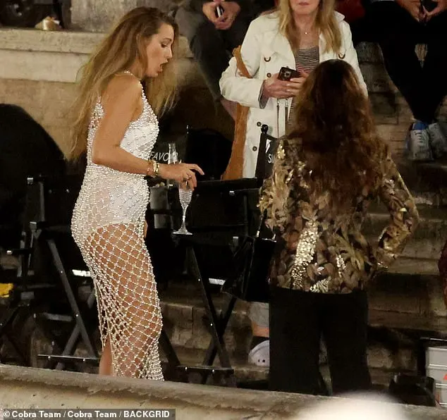 The actress was seen filming a few scenes at night in the Italian city and at one point, was spotted holding a crystal champagne glass in her hand