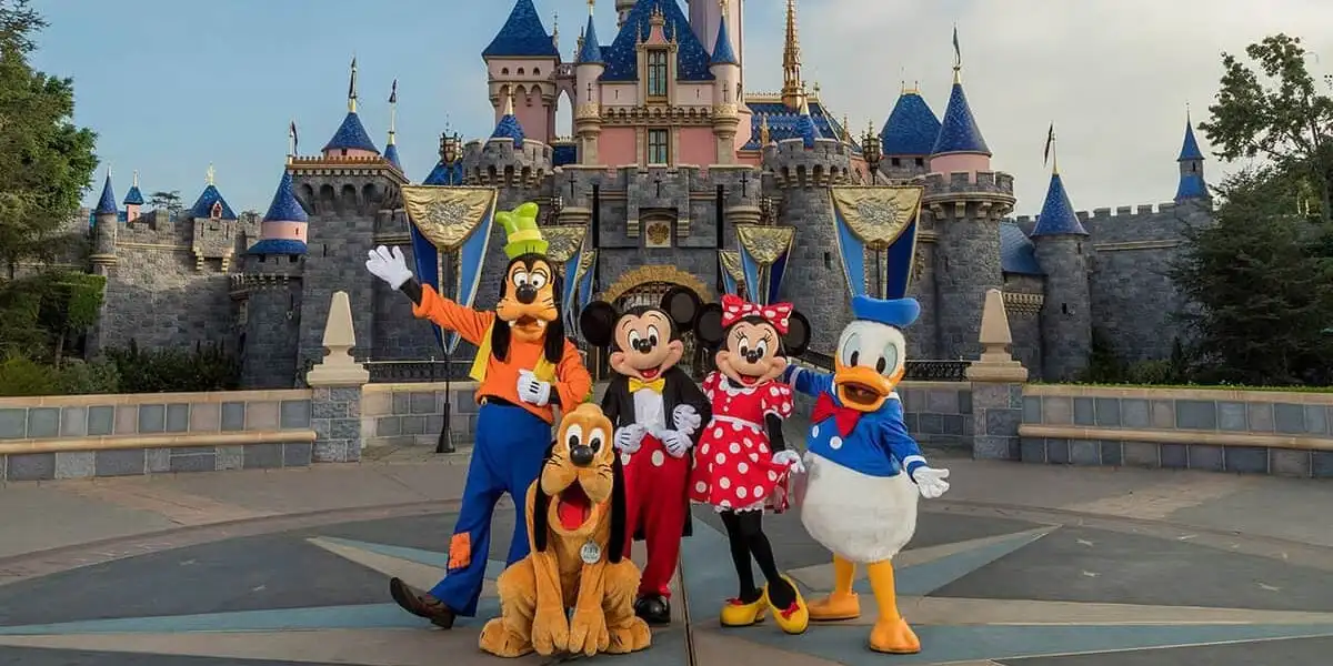 Disney Characters at Sleeping Beauty Castle at Disneyland Resort in California