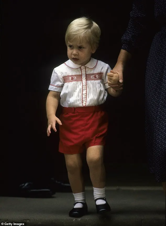 Prince William leaves the Lindo Wing of St. Mary's Hospital with his nanny Barbara Barnes after visiting his newborn brother Prince Harry on September 15, 1984. His outfit inspired Rachel Riley's  creation