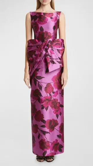 ERDEM Floral Bow-Front Sleeveless Column Gown