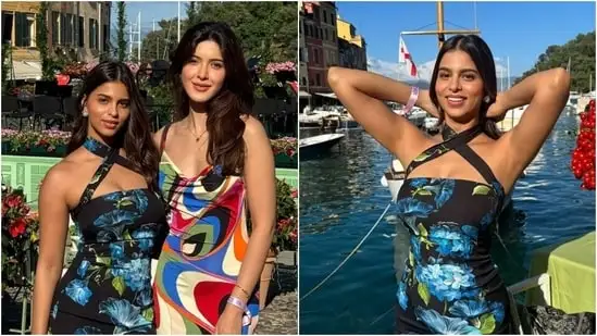 Suhana Khan wore a black floral dress to Anant Ambani and Radhika Merchant's pre-wedding celebrations in Italy. (Instagram)