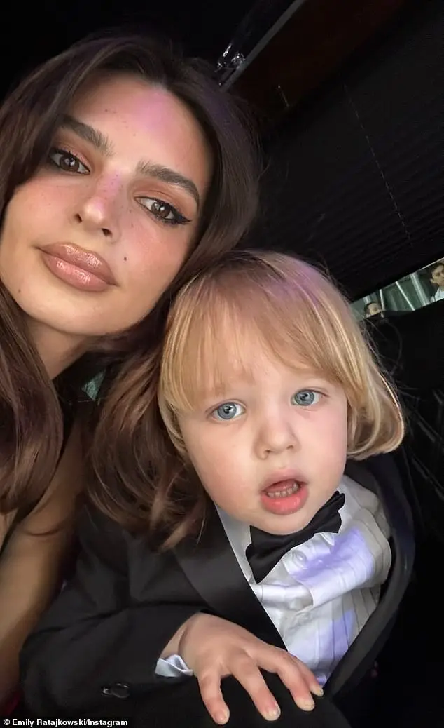 Missing from Ratajkowski's side were her four-year-old dog Colombo and three-year-old son Sylvester Apollo Bear (pictured May 18) from her four-year marriage to Sebastian Bear-McClard, which ended in 2022