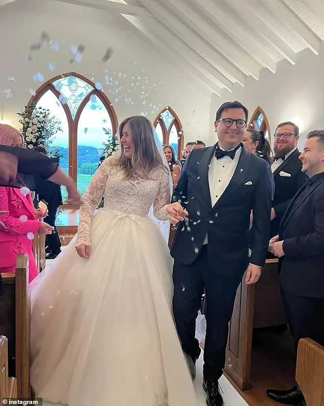 Brittany Higgins is pictured in the chapel after she married David Sharaz on Saturday