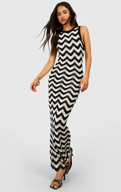 boohoo black and white crochet dress