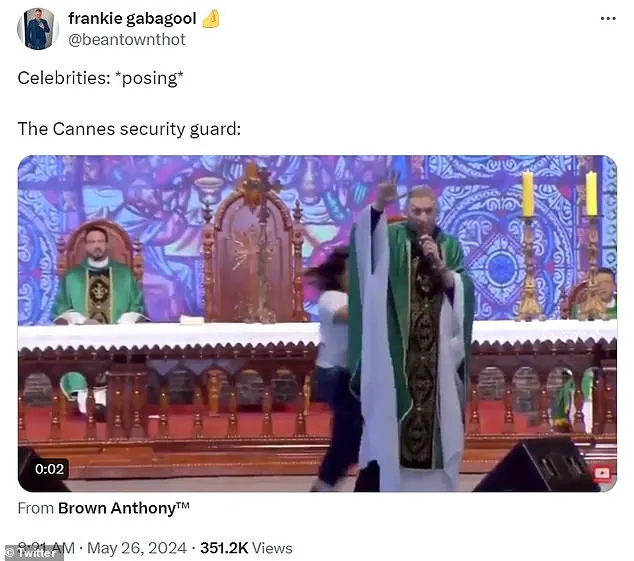 Another shared a meme of a priest getting tackled, which they compared to the security guard blocking celebrities from posing