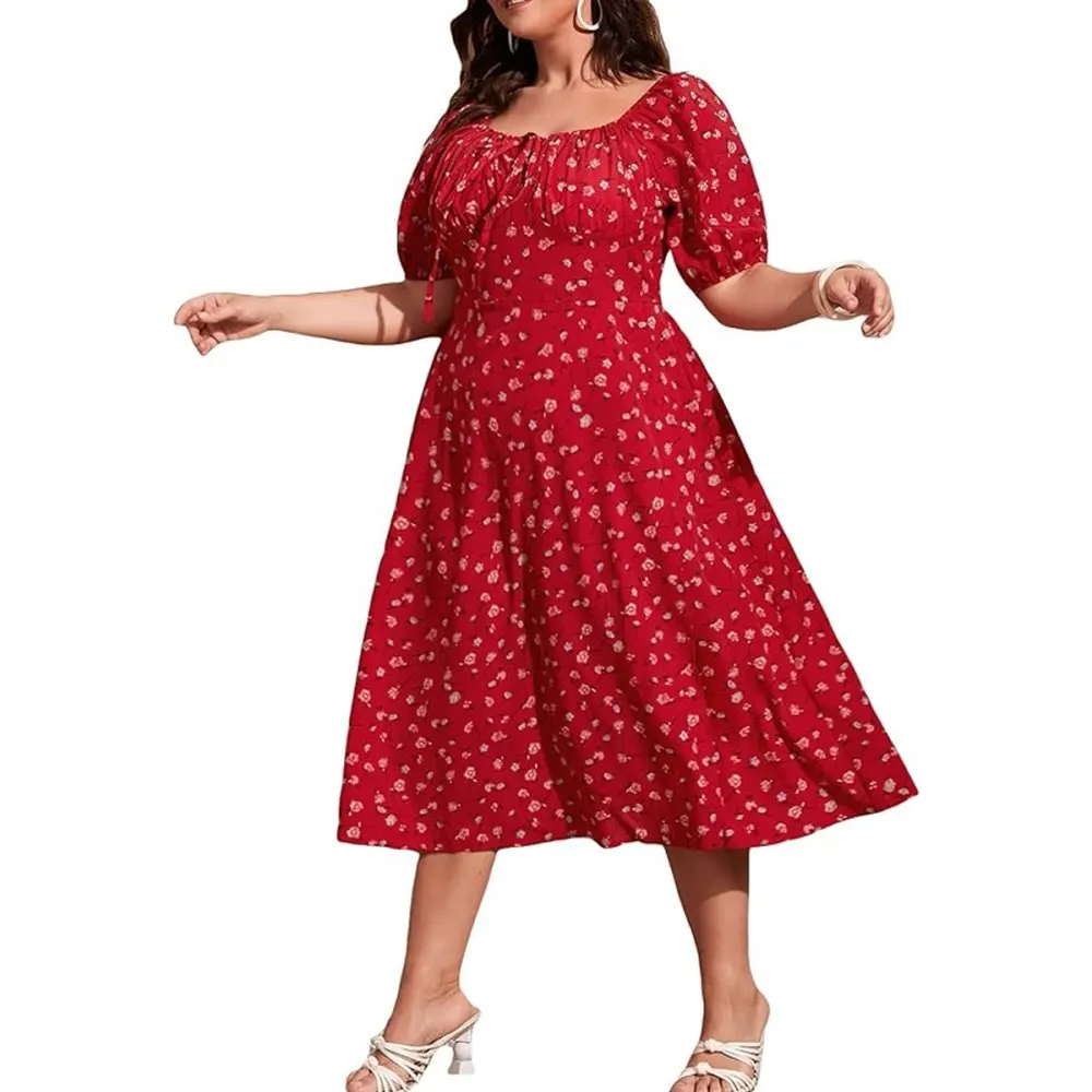 Floerns Plus Size Floral Print Tie Front Midi Dress Amazon