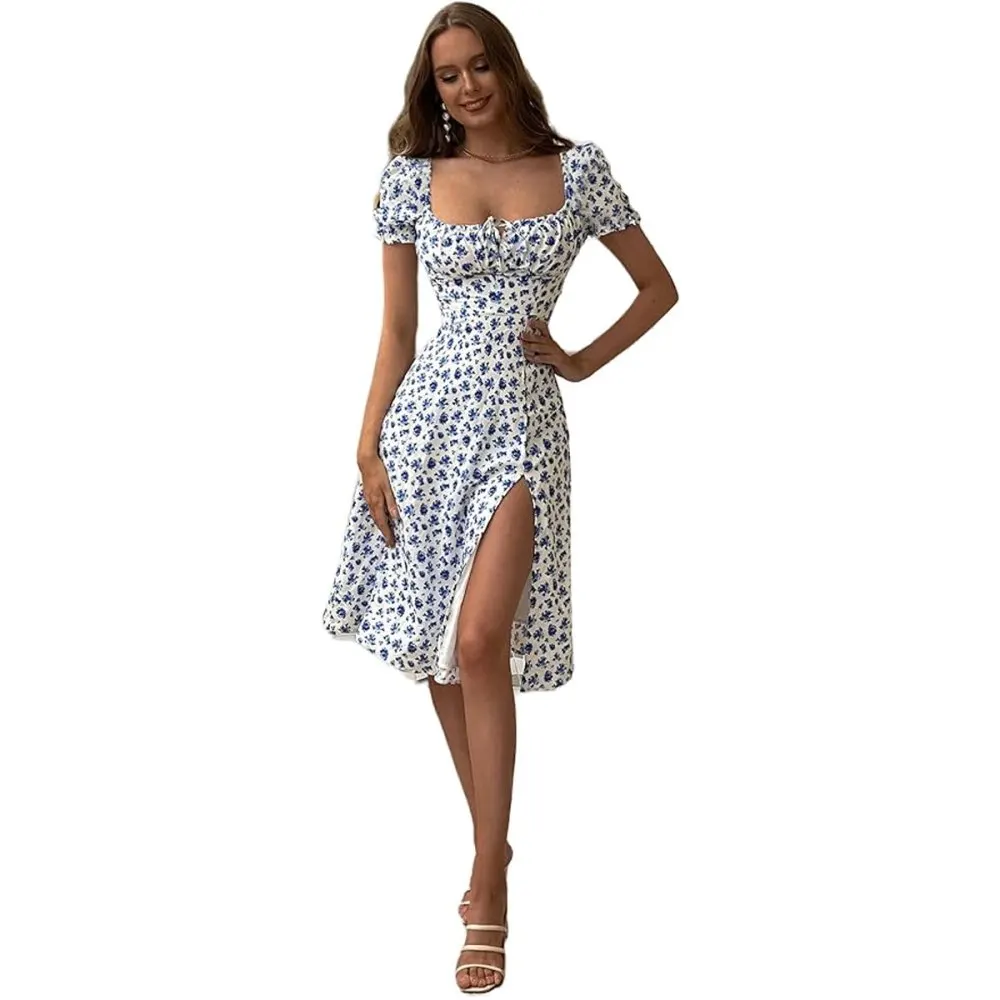 Floerns Floral Sweetheart Puff Sleeve A-Line Midi Dress Amazon