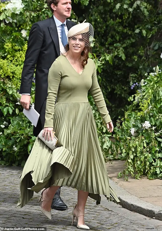 Princess Eugenie looked sensational in a long sleeved olive dress complete with a pleated skirt as she departed Chester Cathedral