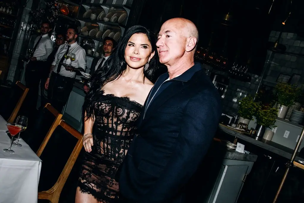 Lauren Sanchez and Jeff Bezos at the Monse Maison Pre-Met Cocktail Celebration held at La Mercerie on May 5, 2024 in New York, New York.