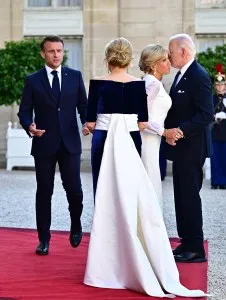 PARIS, FRANCE - JUNE 8: (L-R) French President Emmanuel Macron, US first lady Jill Biden, Brigitte Macron and US President Joe Biden visit Elysee Palace on June 8, 2024 in Paris, France. U.S. President Joe Biden is in France to commemorate the 80th anniversary of the invasion of Normandy and to emphasize the continued role of the United States in helping to protect democratic values in Europe. (Photo by Christian Liewig - Corbis/Corbis via Getty Images)