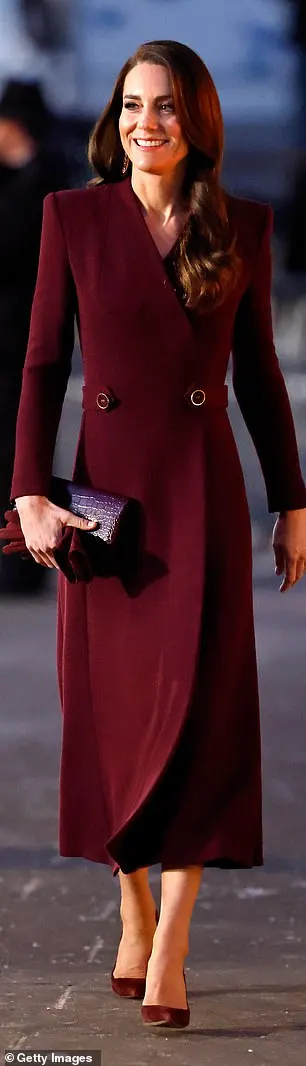 She sported the same design in burgundy for the Royal Carols: Together At Christmas 2022 and during a visit to St David's Cathedral in 2023