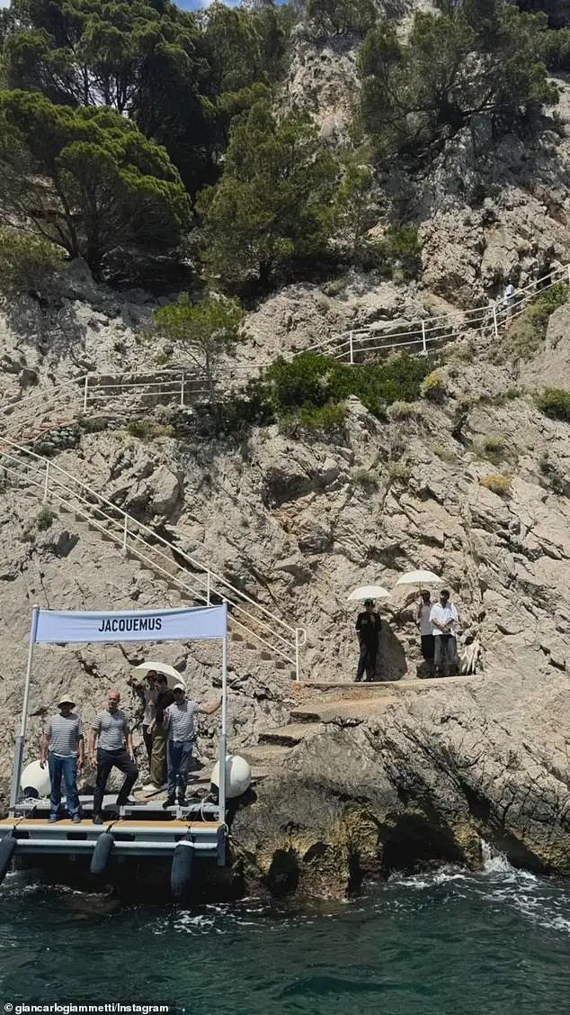 A look at the cliffside in Capri where a Jacquemus sign was hanging