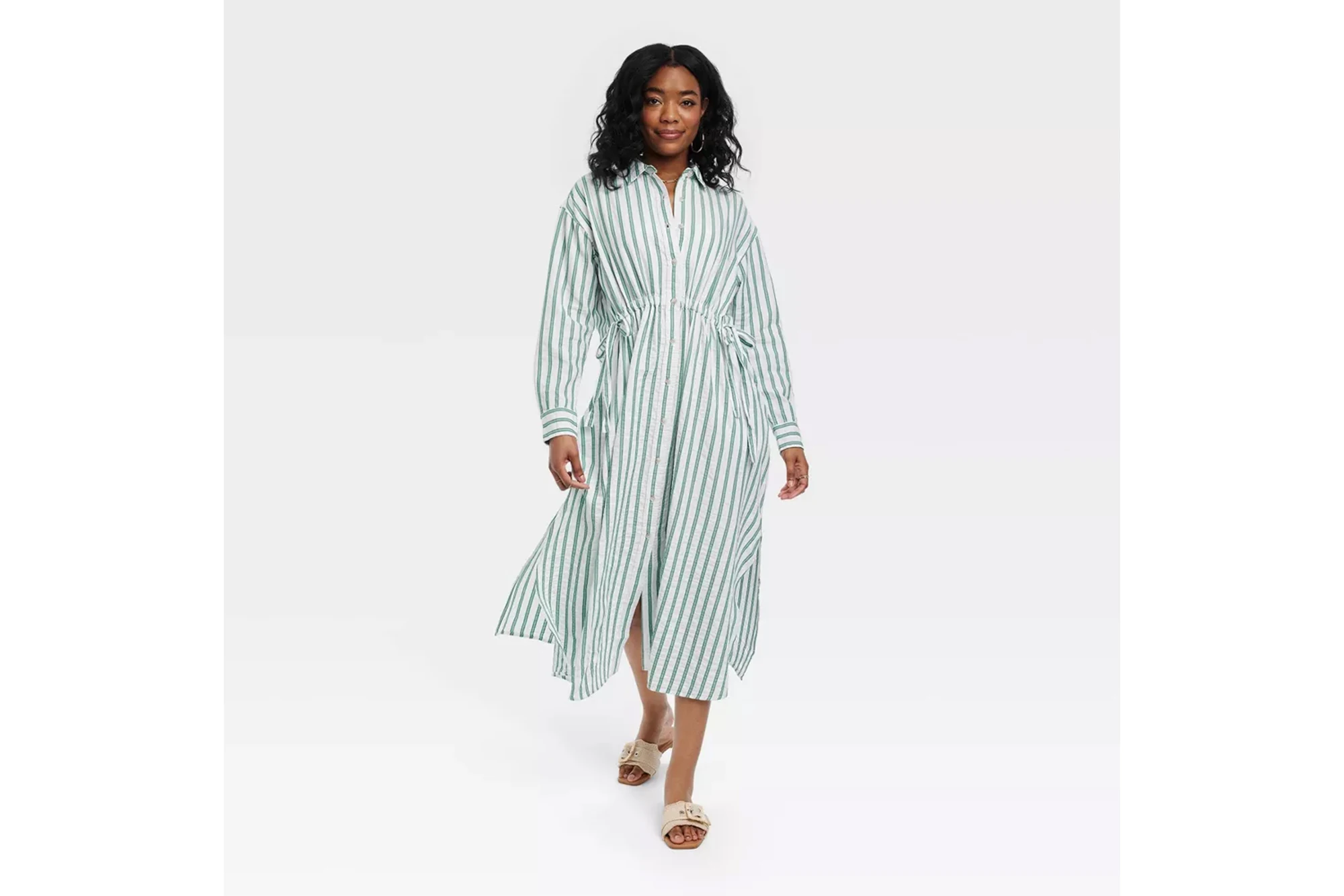 Universal Thread Long Sleeve Cinch Waist Maxi Shirt Dress