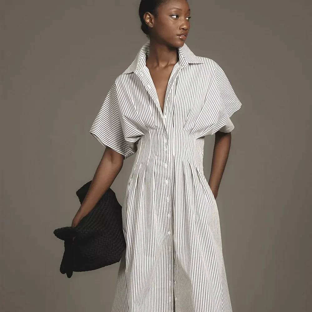 The Exquise Tobie Button-Front Pleated Shirt Dress