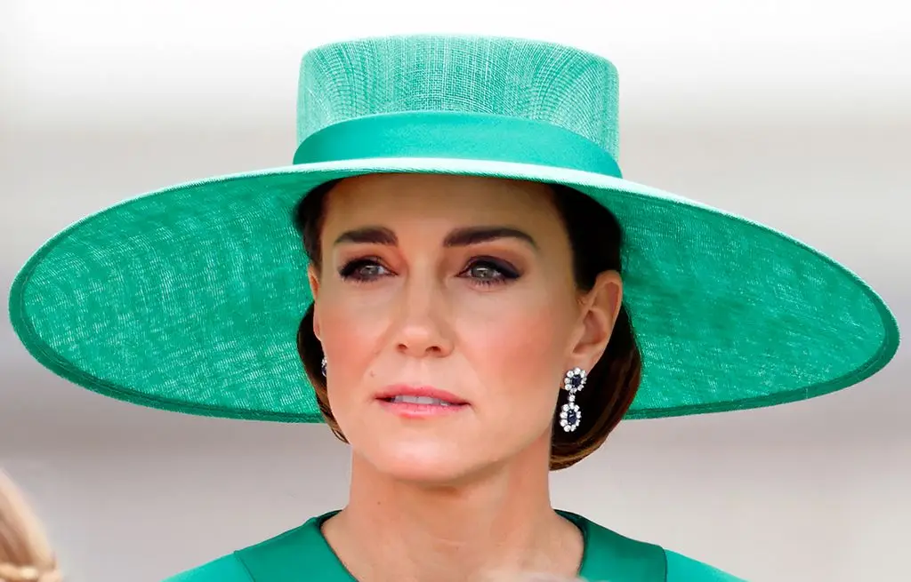 Catherine, Princess of Wales (Colonel of The Irish Guards) departs Buckingham Palace in a horse drawn carriage to attend Trooping the Colour on June 17, 2023