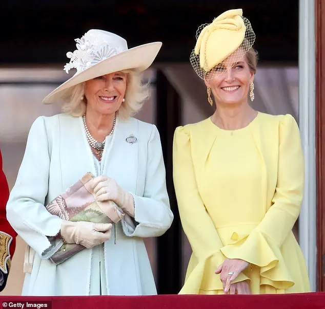 The Duchess of Edinburgh (right) wore a pale yellow dress by Beulah London (£750) ¿ a brand loved by royals across Europe ¿ with a matching Jane Taylor hat (£1,625)