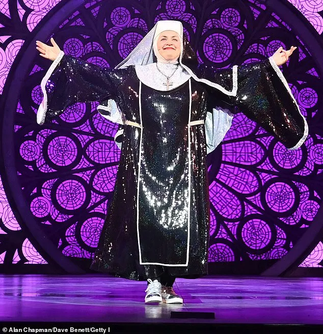 Ruth Jones, who plays Mother Superior, appeared overcome with emotion after making her way on stage for a final time in a sparkly nun's habit