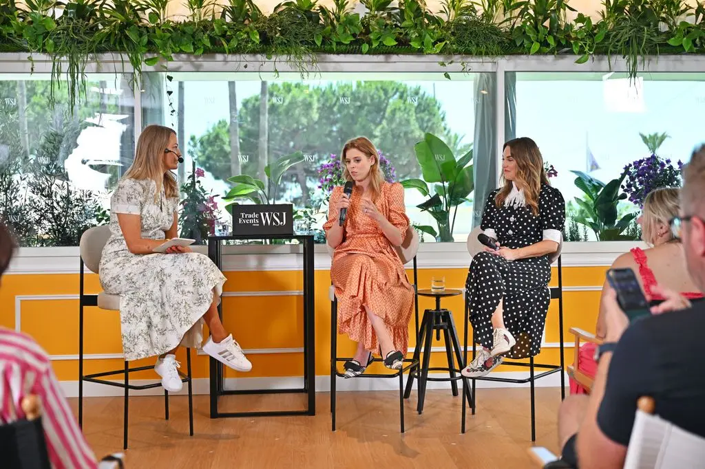 Beatrice speaking on panel in Cannes