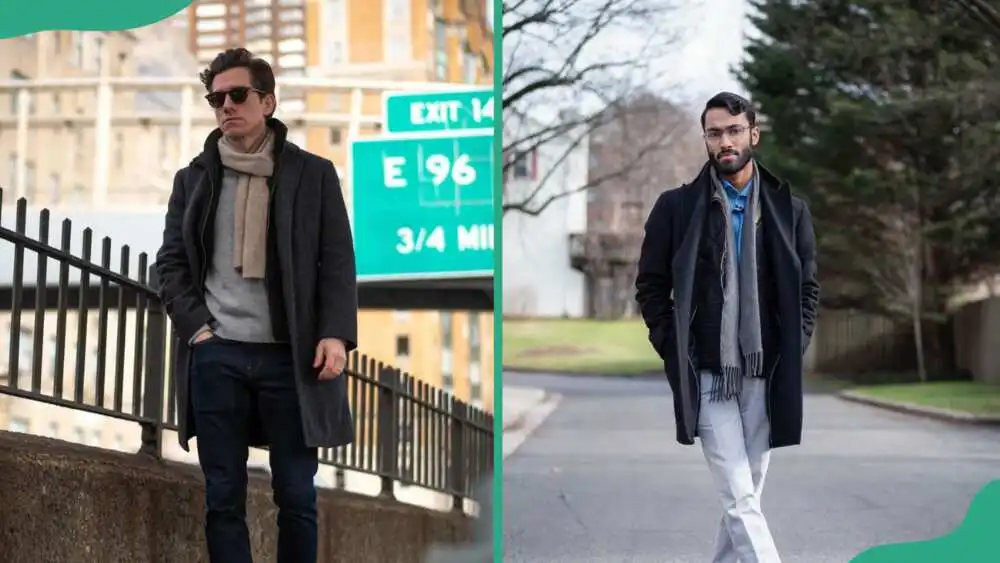 Two men showcasing business casual attire for winter