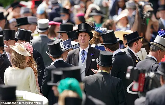 Prince William, attending the society meet without the Princess of Wales, is spotted in the crowds at the Ascot Racecourse this afternoon