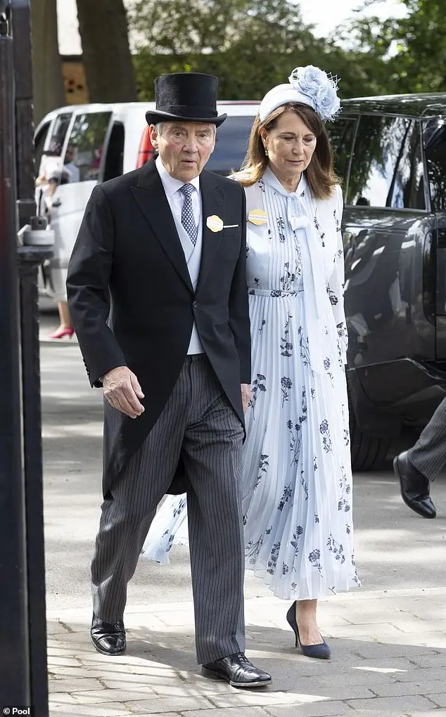 Carole, 69, sporting a £350 light blue frock from Self-Portrait for today's outing, has reportedly been supporting Kate through her cancer treatment at her home in Windsor