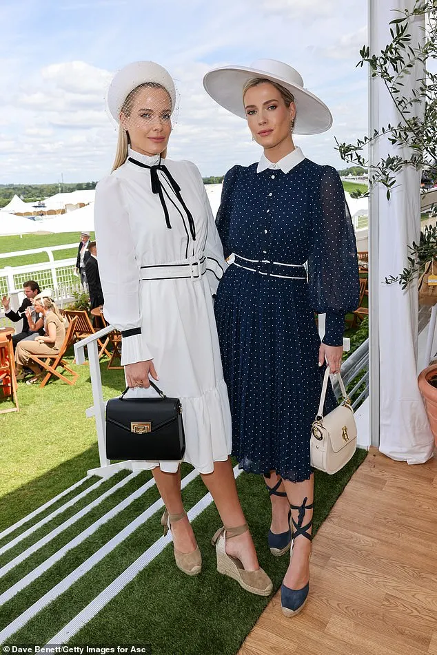 A vision in navy and white: Lady Eliza Spencer and Lady Amelia Spencer coordinated their looks for day two, donning Holland Cooper dresses. While Eliza wore a £279 Olivia Tie Dress in white, Annabel opted for a Pleated midi dress in ink navy polka dot