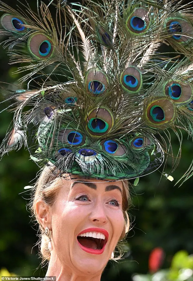 One glamorous woman donning a peacock-themed hat was caught in a moment of laughter at the Berkshire racecourse