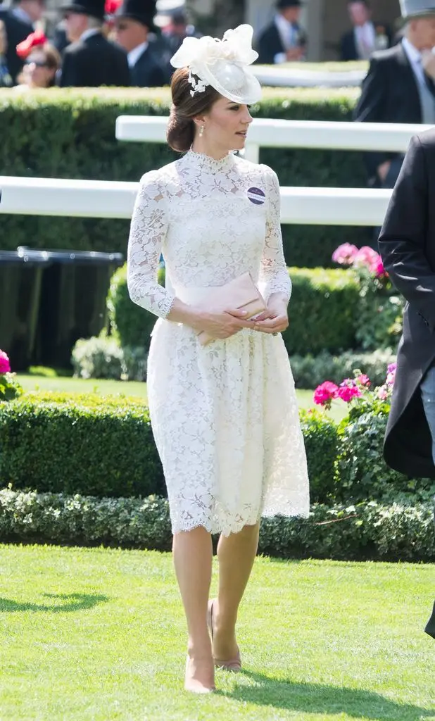 Princess Kate in lace white dress at Royal Ascot 2017