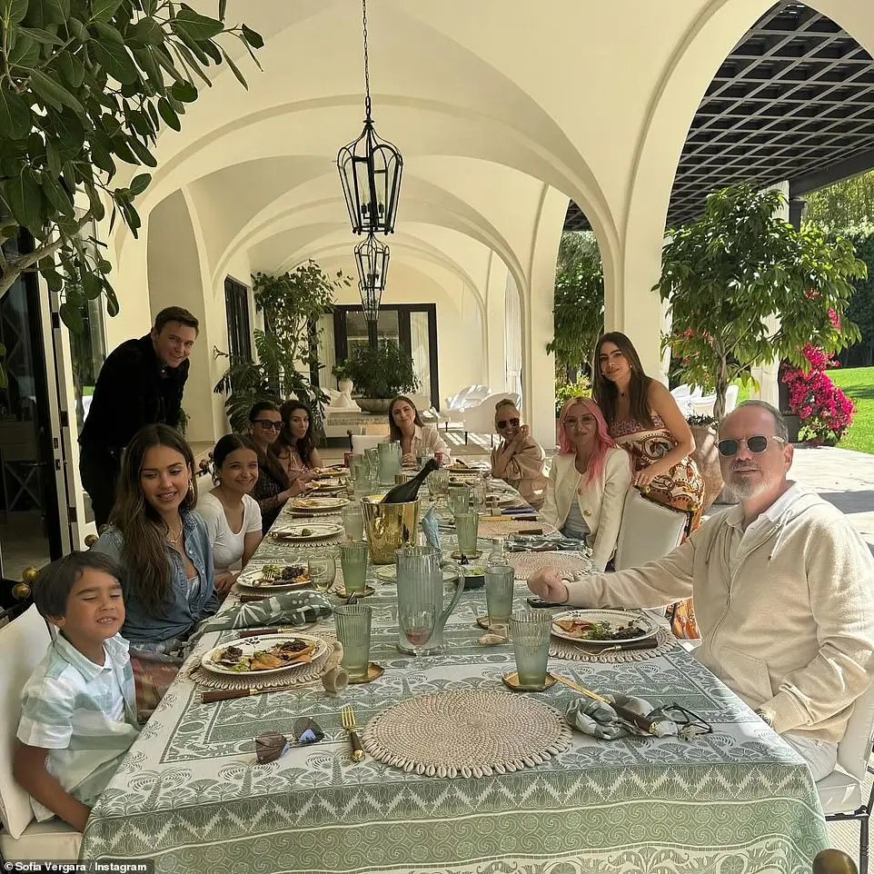 A beautiful table was set up outside with a green and ivory table cloth, green crystal glasses and gold cutlery, along with Fajer Fahad, founder of Beauline Beauty (second from top left)