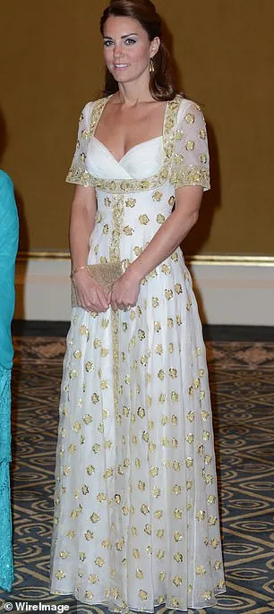 During a visit of Malaysia in 2012, the imperial debuted this Alexander McQueen dress with rose flowers embroidered on it.