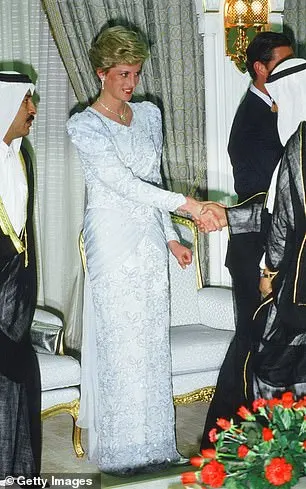 Diana wore this long-sleeved pale blue Catherine Walker gown for the first time during an official visit to Qatar in 1986