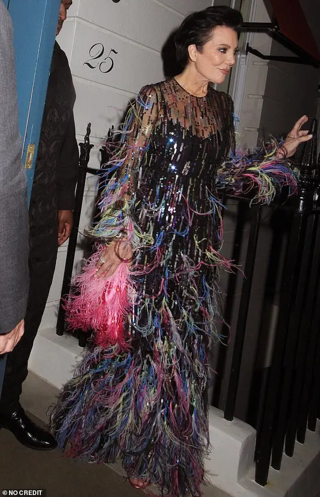 Kris Jenner, 68, looked beautiful in a multicoloured dress as she attended a birthday party at exclusive members' club Oswald's in London on Friday night