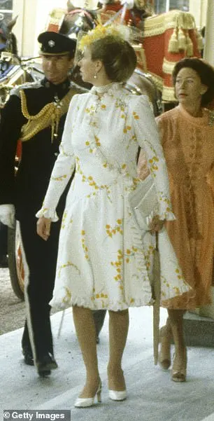 Anne chose a floral dress by Maureen Baker for the wedding of Prince Charles and Lady Diana Spencer in 1981