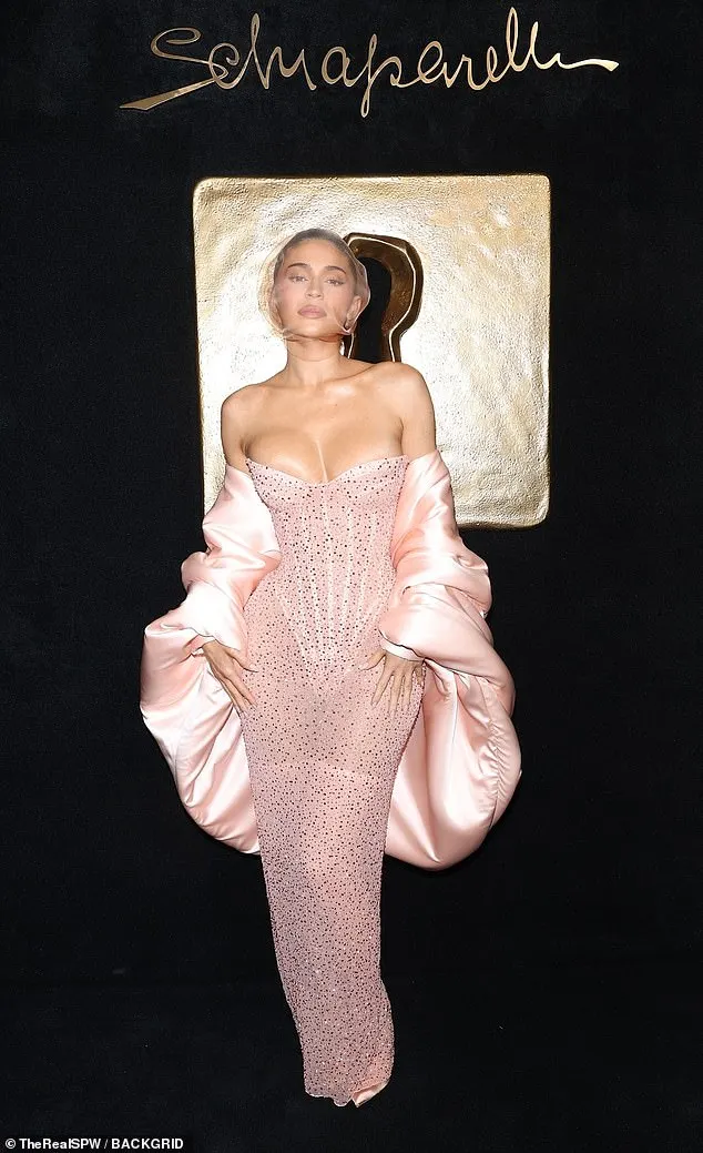 The make-up mogul, 26, showed off her hourglass curves in a figure hugging sheer corset pink gown which was embellished with thousands of silver gems