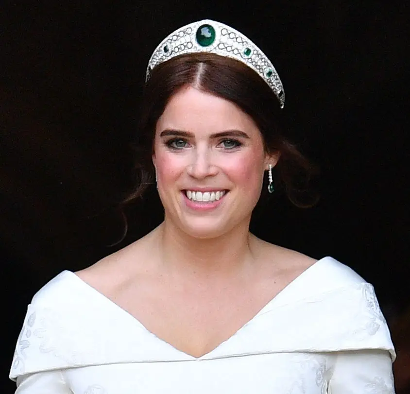 Princess Eugenie wearing Greville Emerald Kokoshnik tiara on her wedding day