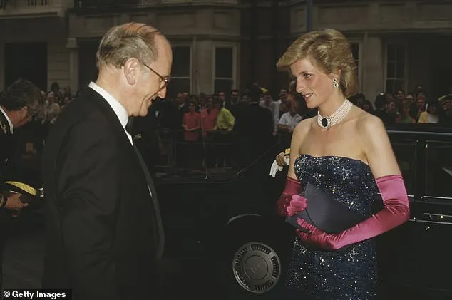 Princess Diana paired the midnight gown with pink silk gloves at a party held by former King Constantine of Greece