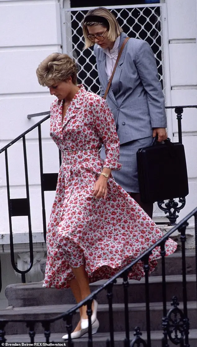 Diana also wore the piece by Walker, one of her favourite designers, when taking Prince Harry to school in Notting Hill, 1992