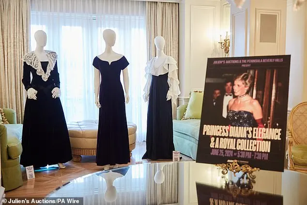 A collection of gowns featured in Princess Diana's Elegance & A Royal Collection, to be held in Beverley Hills this week