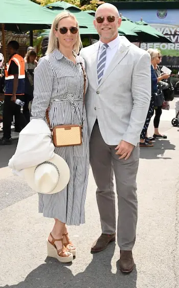 Zara Tindall wearing Aspinal with Mike Tindall