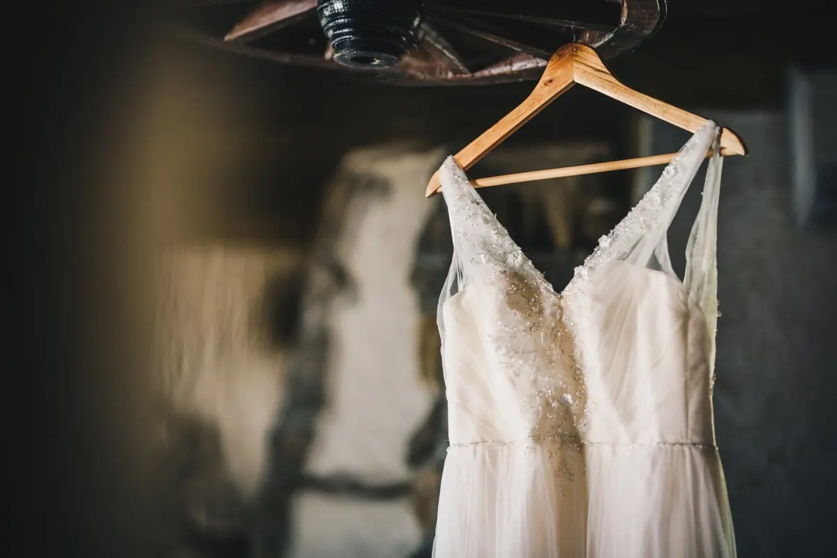 Wedding dress on a hanger