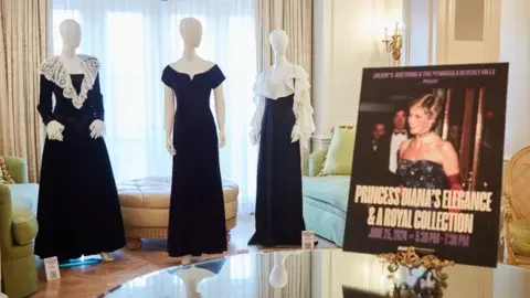 PA Media A collection of gowns featured in Princess Diana's Elegance & A Royal Collection