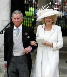 HRH Prince Charles & Mrs Camilla Parker Bowles Marry At Guildhall Civil Cer LONDON - APRIL 09: TRH Prince Charles, the Prince of Wales, and his wife Camilla, the Duchess of Cornwall, depart the Civil Ceremony at which they were legally married, at The Guildhall, Windsor on April 9, 2005 in Berkshire, England. (Photo by Georges De Keerle/Getty Images)