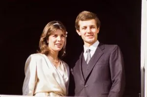 Caroline de Monaco and Stefano Casiraghi on the palace balcony the day of their marriage on December 23, 1983, Monaco.