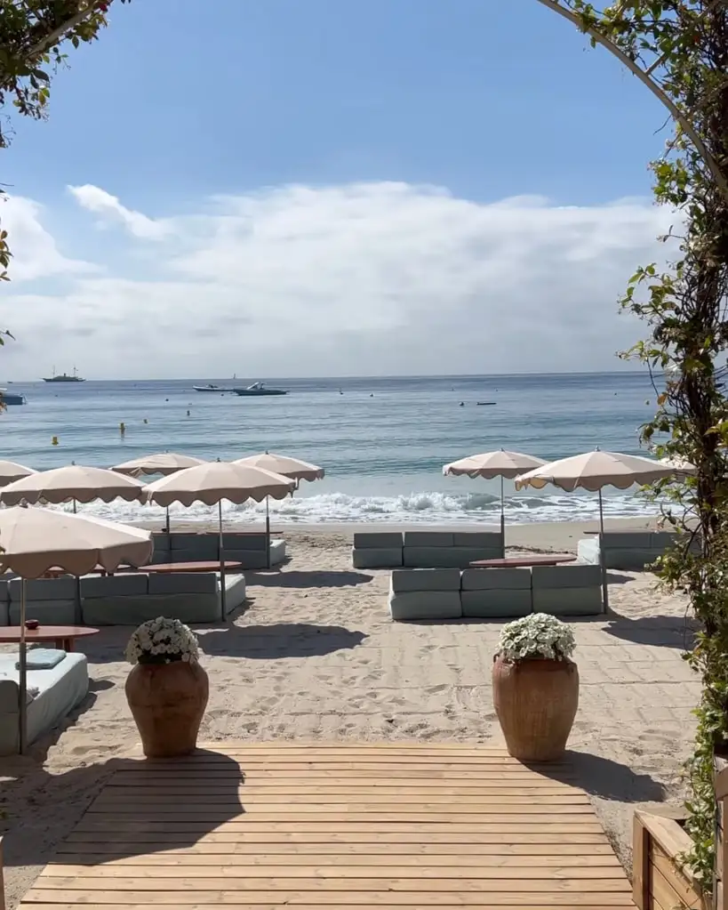 Photo of the beach club at the Airelles hotel's Jardin Tropezina in Saint-Tropez, where George and Amal Clooney had lunch in June 2024