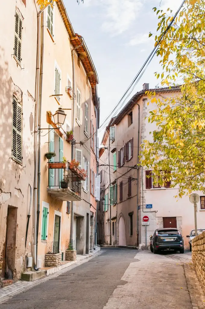 View of a little narrow street in the town of Brignoles in Provence, south of France