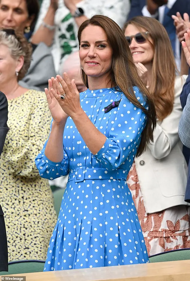 For day nine of Wimbledon in 2022, Kate repeated her sky blue Alessandra Rich polka dot dress, characterised by a fit-and-flare silhouette and knife pleats